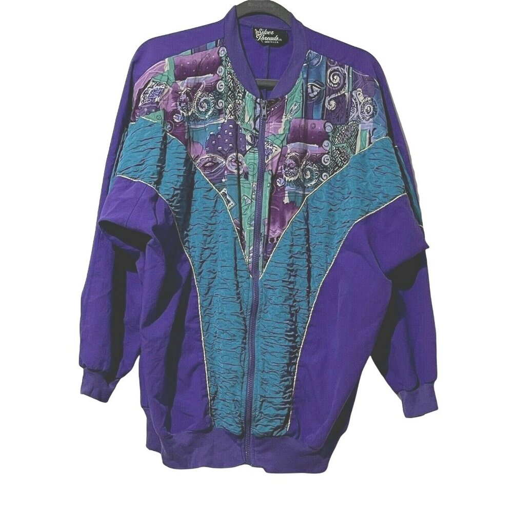 Vintage Silver Threads Ltd. Multicolor Abstract 80s Jacket Size L Made In USA